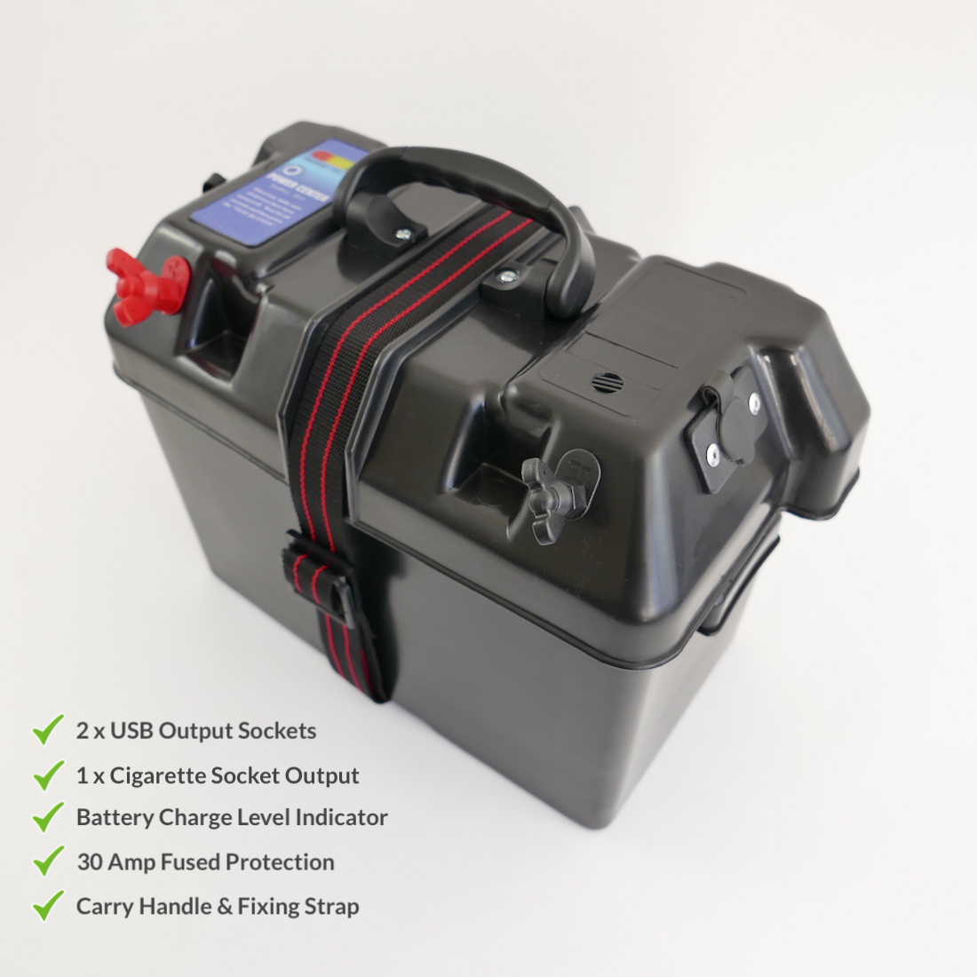 Boat Battery Power Box 12V output, USB and Lighter Socket